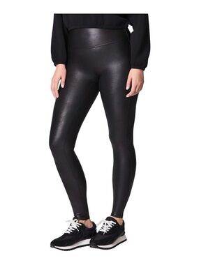 Spanx Classic Black High-Waisted Shine Leggings Faux Leather Look Size S